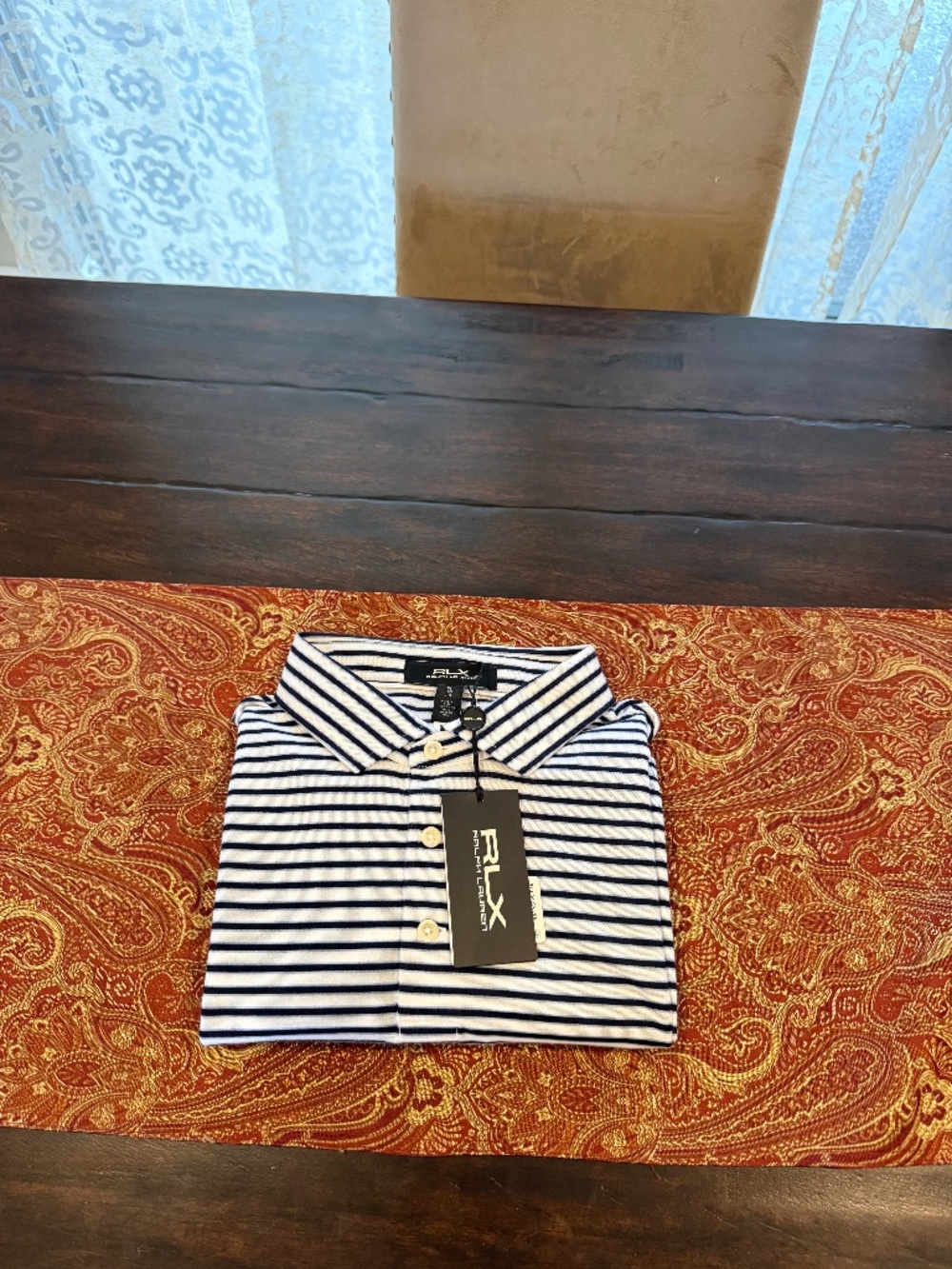 RLX Ralph Lauren Men's XL White Striped Golf Concept 1 Polo MSRP $110